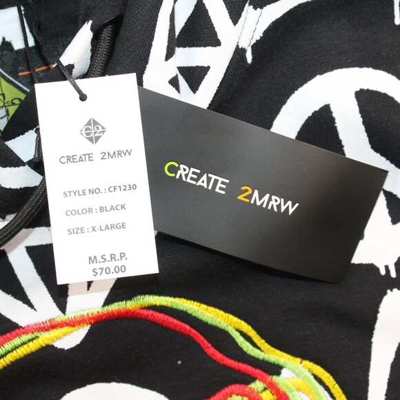 Create 2MEW Mens XL Sweatshirt Hoodie Black All Over Graffiti Embroidered Skull - Picture 13 of 14